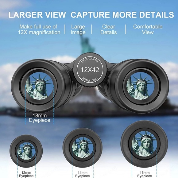 Adasion 12x42 Powerful HD Binoculars with Smartphone Accessories/Adapters NWT - Picture 5 of 6